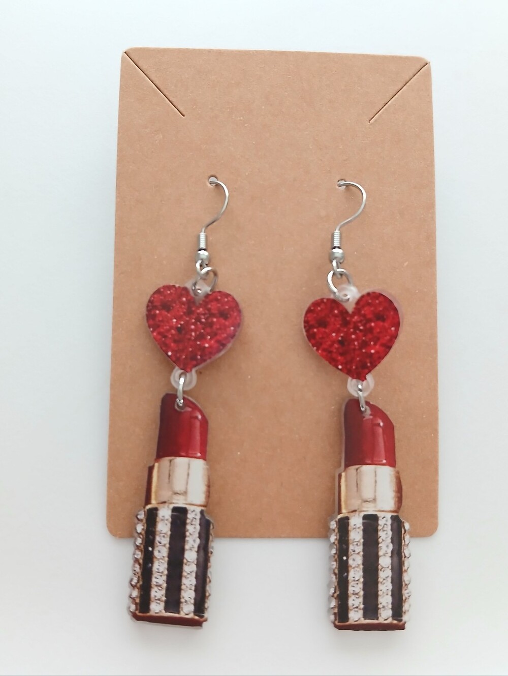 Fashion Jewelry Red Heart & Lipstick Drop Earrings - Picture 2 of 4